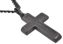 Load image into Gallery viewer, Mens Black Stainless Steel Cross Pendant With Black Cubic Zirconia - Blackjack Jewelry
