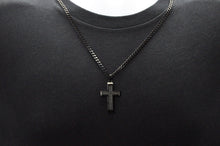 Load image into Gallery viewer, Mens Black Stainless Steel Cross Pendant With Black Cubic Zirconia
