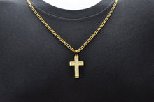 Load image into Gallery viewer, Mens Gold Stainless Steel Cross Pendant With Cubic Zirconia
