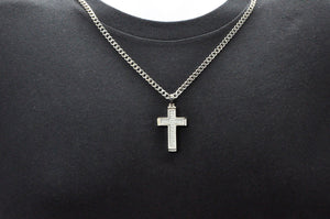 Mens Stainless Steel Cross Pendant With Cubic Zirconia