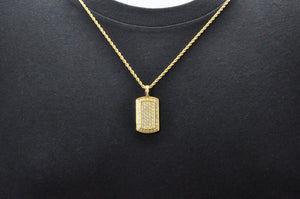 Mens Gold Stainless Steel Dog Tag Pendant With Cubic Zirconia