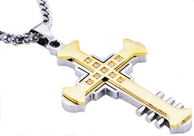 Load image into Gallery viewer, Mens Two Tone Gold Stainless Steel Cross Pendant With Cubic Zirconia - Blackjack Jewelry
