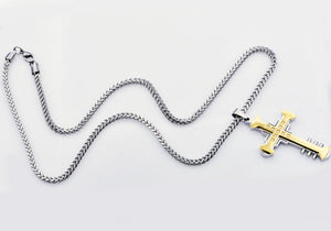 Mens Two Tone Gold Stainless Steel Cross Pendant With Cubic Zirconia - Blackjack Jewelry