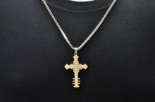 Load image into Gallery viewer, Mens Two Tone Gold Stainless Steel Cross Pendant With Cubic Zirconia
