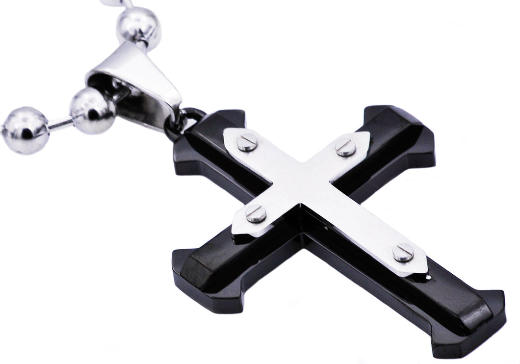 Mens Black Stainless Steel Cross Pendant - Blackjack Jewelry