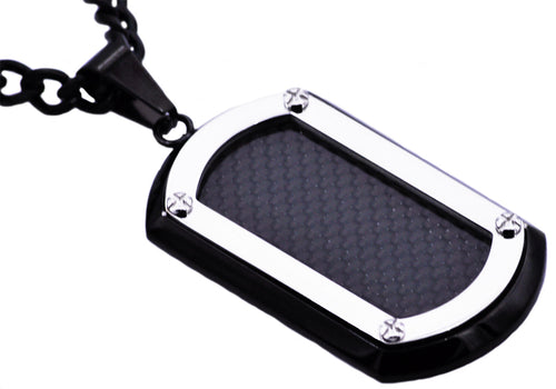 Mens Stainless Steel Dog Tag Pendant With Carbon Fiber - Blackjack Jewelry