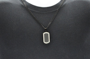 Mens Stainless Steel Dog Tag Pendant With Carbon Fiber - Blackjack Jewelry