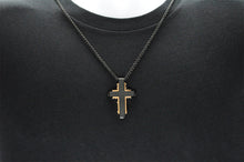 Load image into Gallery viewer, Mens Black And Rose Stainless Steel Textured Cross Pendant Necklace - Blackjack Jewelry
