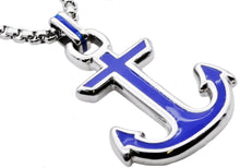 Load image into Gallery viewer, Mens Blue Stainless Steel Anchor Pendant - Blackjack Jewelry
