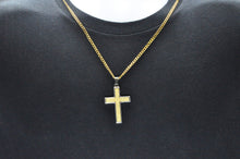 Load image into Gallery viewer, Mens Sandblasted Gold Stainless Steel Cross Pendant - Blackjack Jewelry
