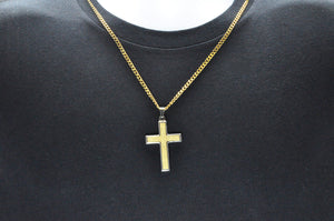 Mens Sandblasted Gold Stainless Steel Cross Pendant - Blackjack Jewelry