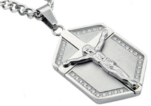 Load image into Gallery viewer, Mens Stainless Steel Cross Pendant With Cubic Zirconia - Blackjack Jewelry
