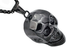 Load image into Gallery viewer, Mens Black Stainless Steel Skull Pendant With Black Cubic Zirconia - Blackjack Jewelry

