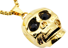 Load image into Gallery viewer, Mens Gold Stainless Steel Skull Pendant With Black Cubic Zirconia - Blackjack Jewelry
