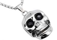 Load image into Gallery viewer, Mens Stainless Steel Skull Pendant With Black Cubic Zirconia - Blackjack Jewelry
