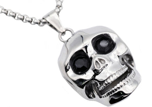 Mens Stainless Steel Skull Pendant With Black Cubic Zirconia - Blackjack Jewelry