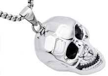 Load image into Gallery viewer, Mens Stainless Steel Skull Pendant With Black Cubic Zirconia - Blackjack Jewelry
