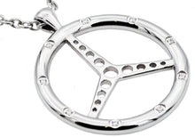 Load image into Gallery viewer, Mens Stainless Steel Steering Wheel Pendant With Cubic Zirconia - Blackjack Jewelry
