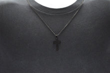 Load image into Gallery viewer, Mens Matt Black Stainless Steel Cross Pendant With 24&quot; Curb Chain - Blackjack Jewelry
