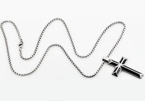 Mens Carbon Fiber Stainless Steel Cross Pendant - Blackjack Jewelry
