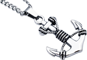 Mens Stainless Steel Anchor Pendant Necklace With 24" Curb Chain