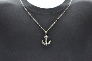 Mens Stainless Steel Anchor Pendant Necklace With 24" Curb Chain - Blackjack Jewelry