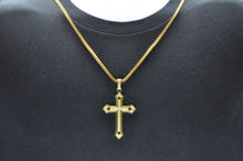 Load image into Gallery viewer, Mens Gold Stainless Steel Cross Pendant With Cubic Zirconia - Blackjack Jewelry
