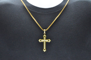 Mens Gold Stainless Steel Cross Pendant With Cubic Zirconia - Blackjack Jewelry