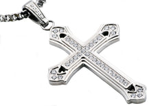 Load image into Gallery viewer, Mens Stainless Steel Cross Pendant With Cubic Zirconia - Blackjack Jewelry
