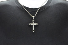 Load image into Gallery viewer, Mens Stainless Steel Cross Pendant With Cubic Zirconia - Blackjack Jewelry
