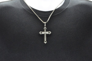 Mens Stainless Steel Cross Pendant With Cubic Zirconia - Blackjack Jewelry