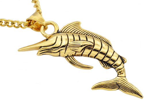 Mens Gold Stainless Steel Sword Fish Pendant - Blackjack Jewelry