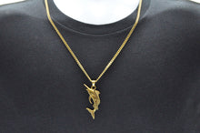Load image into Gallery viewer, Mens Gold Stainless Steel Sword Fish Pendant - Blackjack Jewelry
