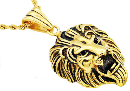 Mens Gold Stainless Steel Lion Pendant - Blackjack Jewelry
