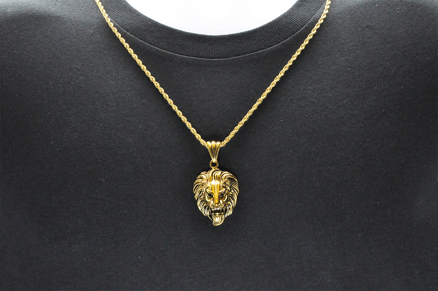 Men Lion Head Charm Necklace & Bracelet