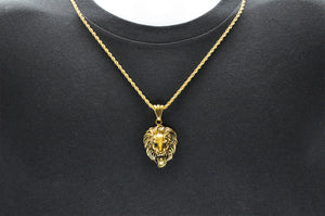 Mens Gold Stainless Steel Lion's Head Pendant - Blackjack Jewelry