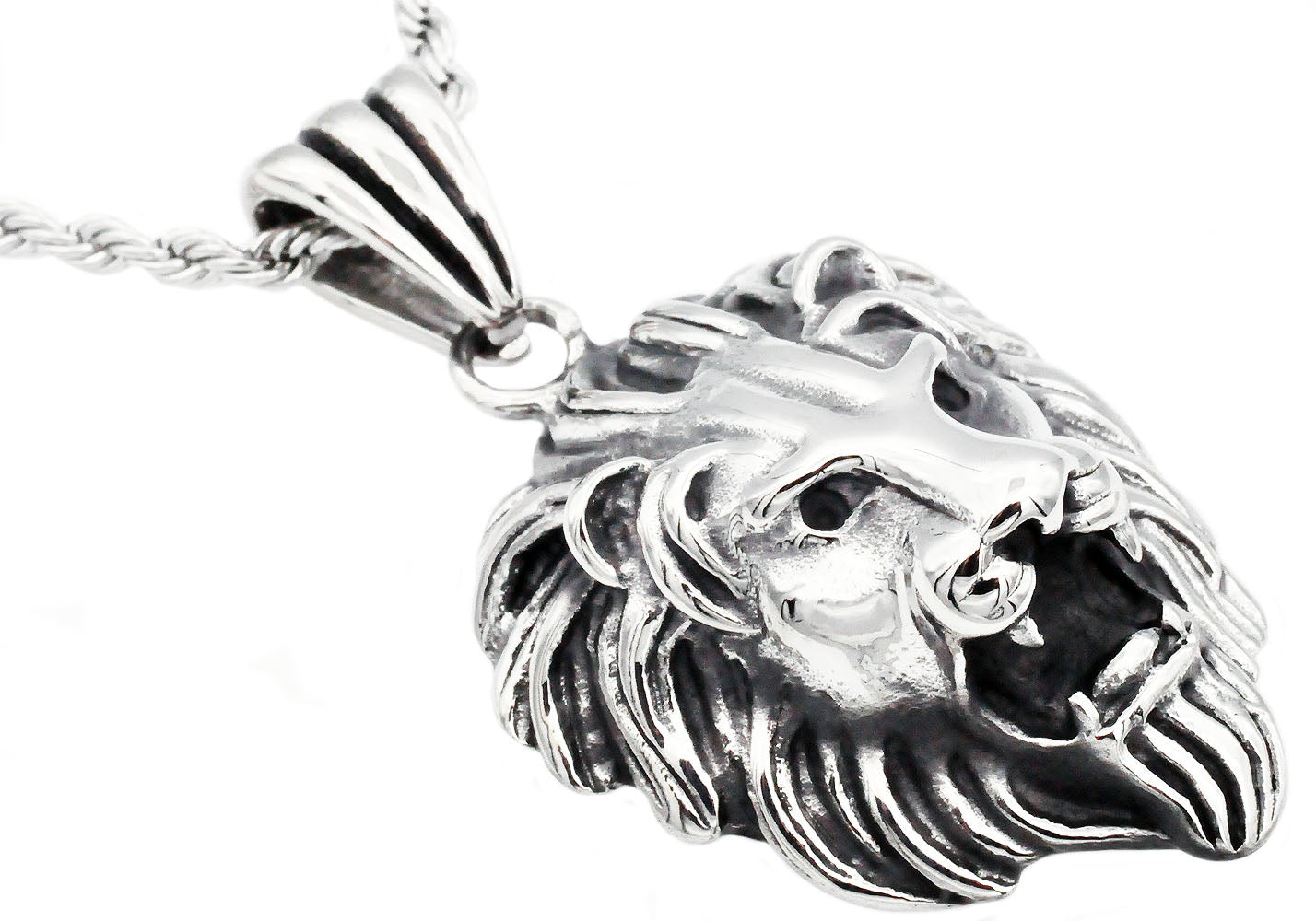 Mens Snake Lion Necklace Pendant Head Stainless Steel King Chain Silver |  Wish