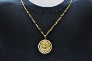 Mens Gold Stainless Steel Lion Pendant With Cubic Zirconia - Blackjack Jewelry