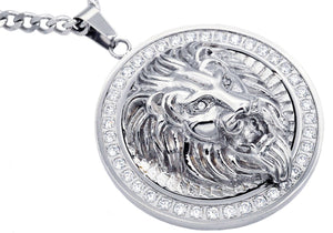 Mens Stainless Steel Lion Pendant With Cubic Zirconia - Blackjack Jewelry