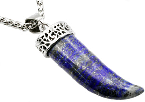 Mens Genuine Lapis Lazuli Stainless Steel Horn Pendant - Blackjack Jewelry