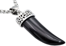 Load image into Gallery viewer, Mens Genuine Onyx Stainless Steel Horn Pendant - Blackjack Jewelry
