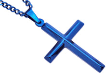 Load image into Gallery viewer, Mens Blue Stainless Steel Cross Pendant With 24&quot; Curb Chain - Blackjack Jewelry
