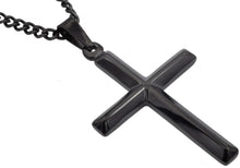 Load image into Gallery viewer, Mens Black Stainless Steel Cross Pendant With 24&quot; Curb Chain - Blackjack Jewelry
