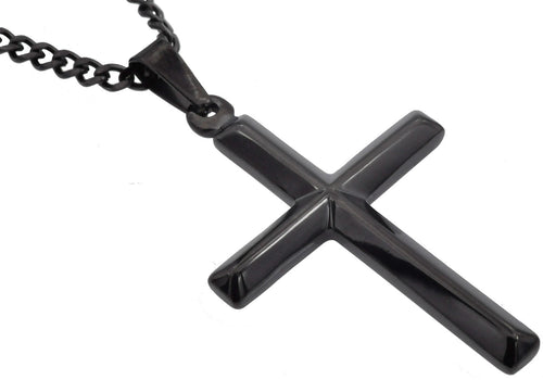 Mens Black Stainless Steel Cross Pendant With 24