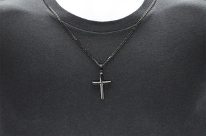 Mens Black Stainless Steel Cross Pendant With 24" Curb Chain - Blackjack Jewelry