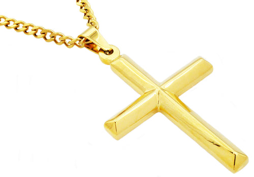 Mens Gold Stainless Steel Cross Pendant With 24