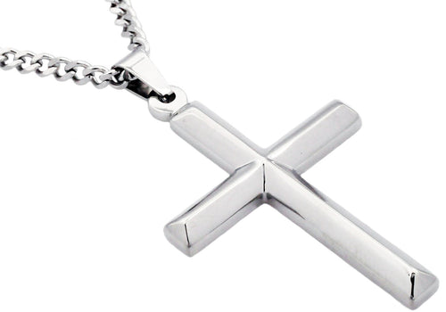 Mens Stainless Steel Cross Pendant With 24