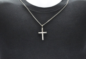 Mens Stainless Steel Cross Pendant With 24" Curb Chain - Blackjack Jewelry