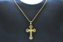 Load image into Gallery viewer, Mens Gold Stainless Steel Crucifix Pendant Necklace With Cubic Zirconia - Blackjack Jewelry
