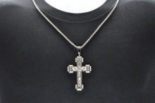 Load image into Gallery viewer, Mens Stainless Steel Crucifix Pendant Necklace With Cubic Zirconia - Blackjack Jewelry
